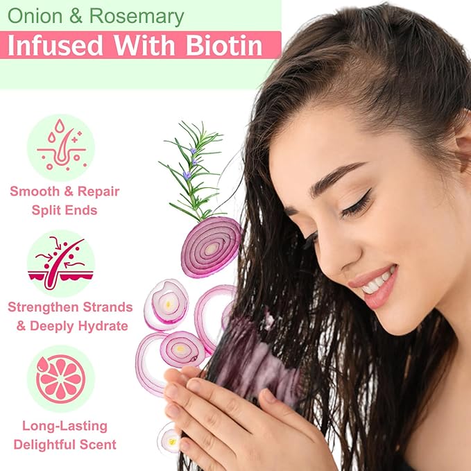 Onion Biotin Rosemary Conditioner – Natural Hair Growth Care for Dry Damaged Hair | Moisturizing Conditioner to Strengthen, Hydrate & Revive Frizz-Free Shine (8.45 fl.oz)