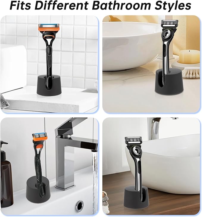 2 Pack Razor Holder Compatible with Gillette Razor, Razor Alloy Stand for Men's Razor, Razor Storage Sase Contains Drainage Hole, Scratch Proof, Suitable for Various Razor Handles, Black