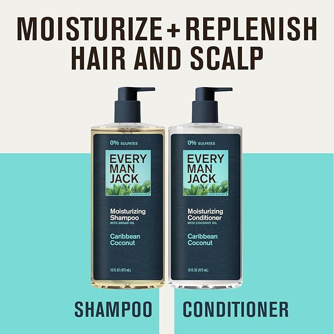 Every Man Jack Men's Shampoo and Conditioner Set - Caribbean Coconut - Made w/Plant Powered Moisturizing Ingredients like Coconut & Argan Oil - 16 fl oz (2 Pack)
