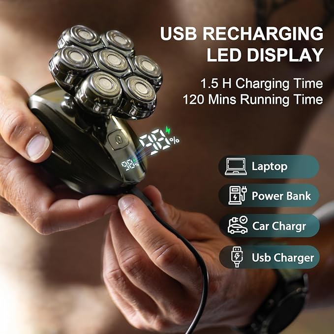 Head Shavers for Bald Men: Upgraded Detachable Head Shaver - IPX7 Waterproof Wet or Dry Electric Razor for Men - 7D LED Display Rechargeable Shaving Grooming Kit with Type-C Charge
