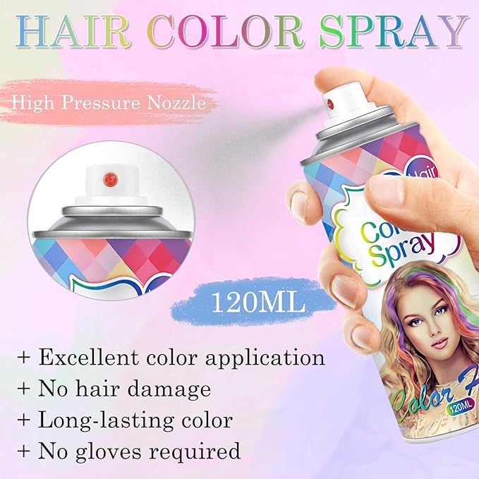 Temporary Hair Color Spray for Women and Kids, One-Time Use Hair Color Wax, Washable Disposable Natural Hair Spray Hair Strong Style for Party, Hollowen, Cosplay (Black, 120ML)