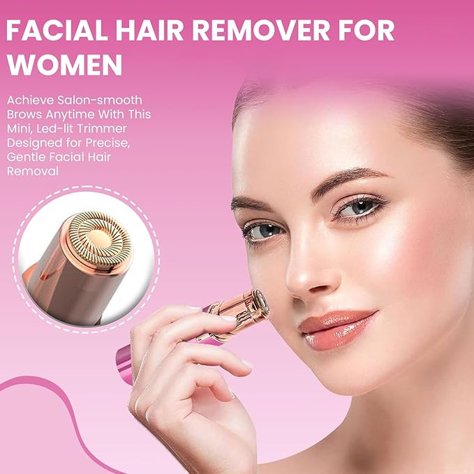 Facial Hair Remover for Women – Electric Face Razor with Light, Hair Removal for Upper Lip, Chin & Cheeks – Color Rose Gold