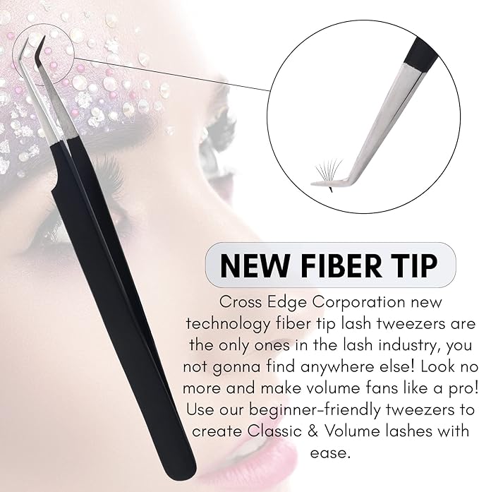My Lash Tools Fiber Tip Lash Tweezers for Eyelash Extension Curved 45 Degree Angled Tweezer Best for Volume, Individual Isolation & Classic Lashes Stainless Steel Lash Supplies (Matte Black)