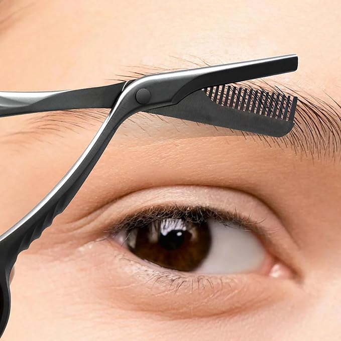Eyebrow Trimming Scissors with Combs, Eyebrow Cutter Hair Removal Eyebrow Scissors,Eye brow razors, Eyebrow trimmer for women,Gifts For Men Women Stocking Stuffers (Black)