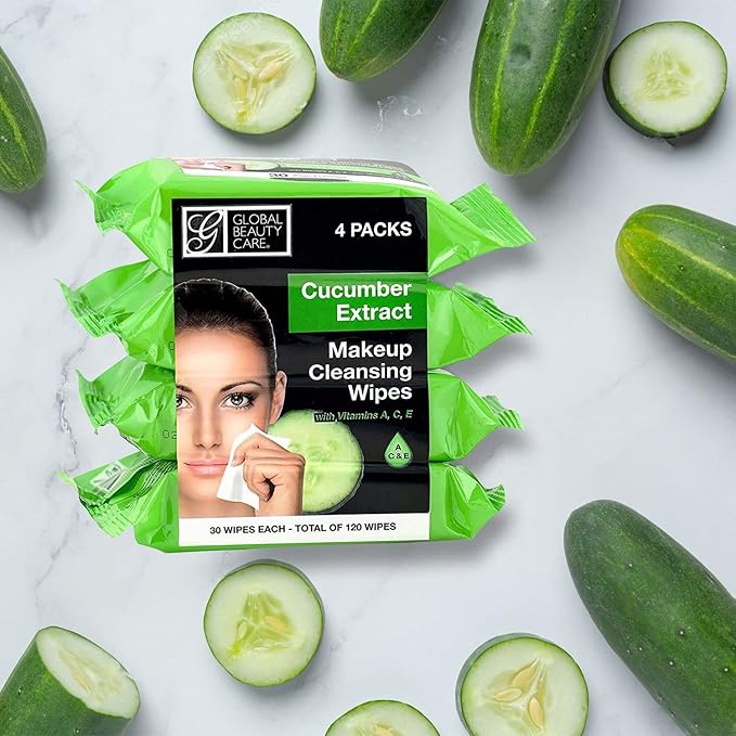 Global Beauty Care Makeup Cleansing Wipes 120 Count (4-Pack) (ASSORTED - 2PK x VITAMIN C | CUCUMBER)
