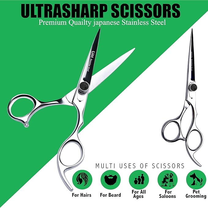 UM Supplies Scissors 6.5 | Premium Barber Shears For Hair Cutting | Multiple Purpose Cutting Scissors | Haircut Scissors For Salon I Women | Mens | kids I Pets | Silver-Black