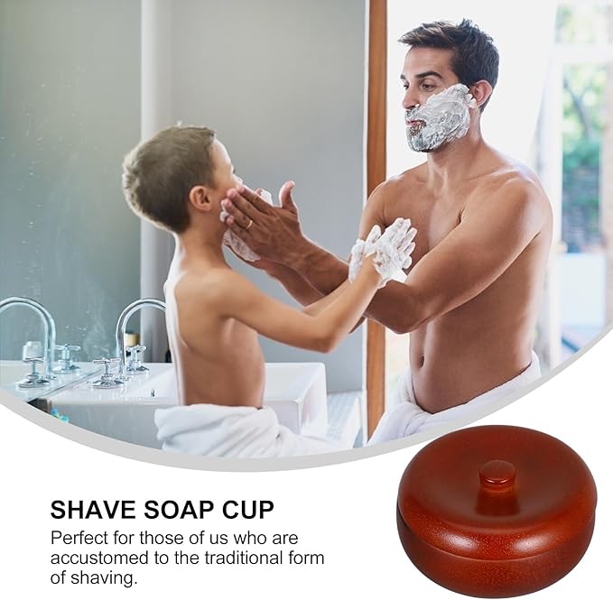CLISPEED Shaving Soap Bowl for Men with Lid Oak Wood Beard Lathering Bowl Shaving Cream Container and Facial Cleansing Box for Barbershop and Home Use