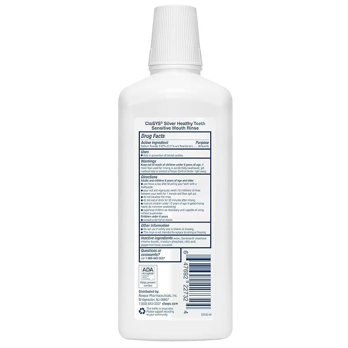 Closys Healthy Teeth Anti-Cavity Oral Rinse Mouthwash with Fluoride, Non-Burning, Non-Irritating – 32 Fl Oz