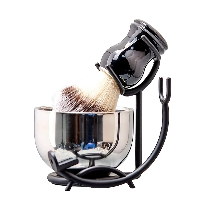 Grandslam Shaving Brush and Bowl Kit for Men, 3 in 1 Shaving Brush Set, Stainless Steel Shaving Bowl and Stand, Shaving Kit for Men