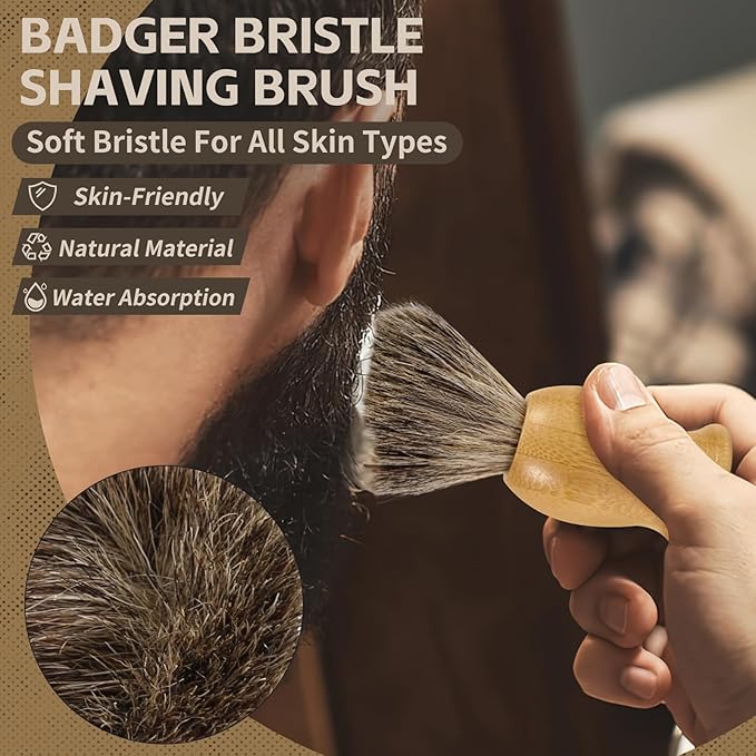 Pure Badger Shaving Brush - Bamboo Shave Brush for Man, Dense Bristle Shaving Brush with Water Absorption for Wet Shaving