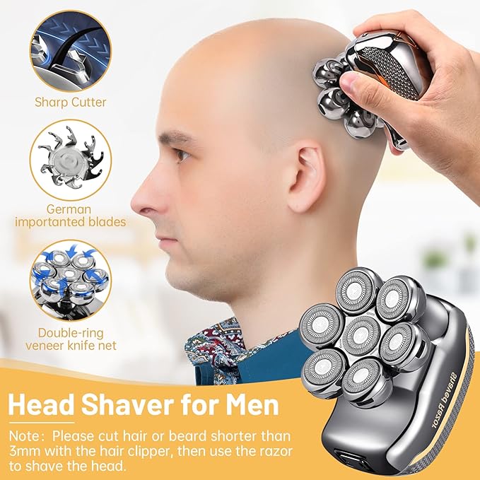 Head Shavers for Bald Men: - Electric Head Shavers for Men Wet&Dry Waterproof Cordless Electric Razor, 6-in-1 Rotary Shaver Grooming Kit with Nose Beard Trimmer Hair Clipper
