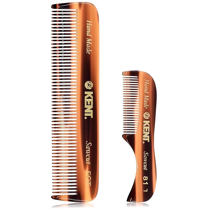 Kent Beard and Mustache Grooming Set - Handmade Pocket Combs for Men's Travel and Home Use, Mini Combs for Grooming