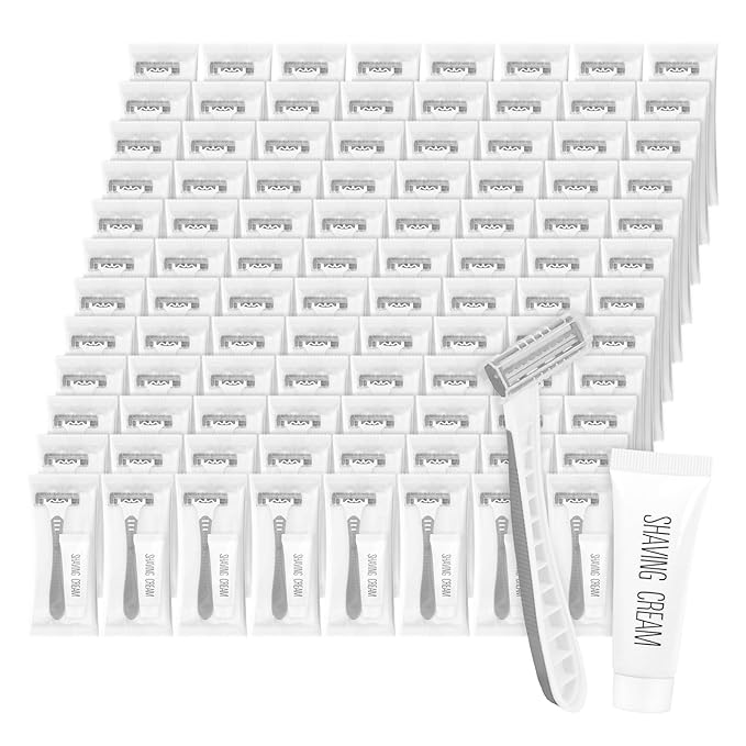 Disposable Razors Bulk, Razors Individually Wrapped Bulk, Travel Razors Bulk With 10g Shaving Cream For Hotels, Shelters, Homeless, Nursing Homes, Charities, Churches (Gray,50-PACK)