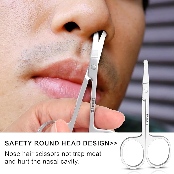 FEITA Mini Nose Hair Round Tip Scissors, Men's grooming Scissor All Purpose Facial safety Scissors Cute for Woman Eyebrow, Lash, Mustache, Pubic Hair