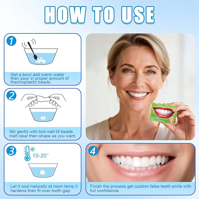 Moldable False Teeth Beads - Temporary Tooth Repair Kit | Fix Broken, Chipped Teeth, Cavity Temporary Fillings, Missing Tooth Gaps & Loose Dentures Within Minutes at Home