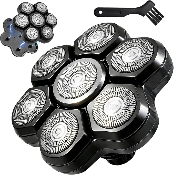 7D Blades Head Shaver Replacement Heads, Universal 7 Blade Floating Heads for Electric Rotary Razor, Replacement Head for Men with Brush
