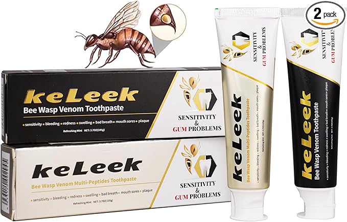 2PCS Bee Wasp Venom Multi-Peptides Toothpaste for Bleeding Gums,Gingivitis Treatment Repair,Sensitive Teeth,Mouth Sores,Plaque - 3.7 OZ(2 Pack)