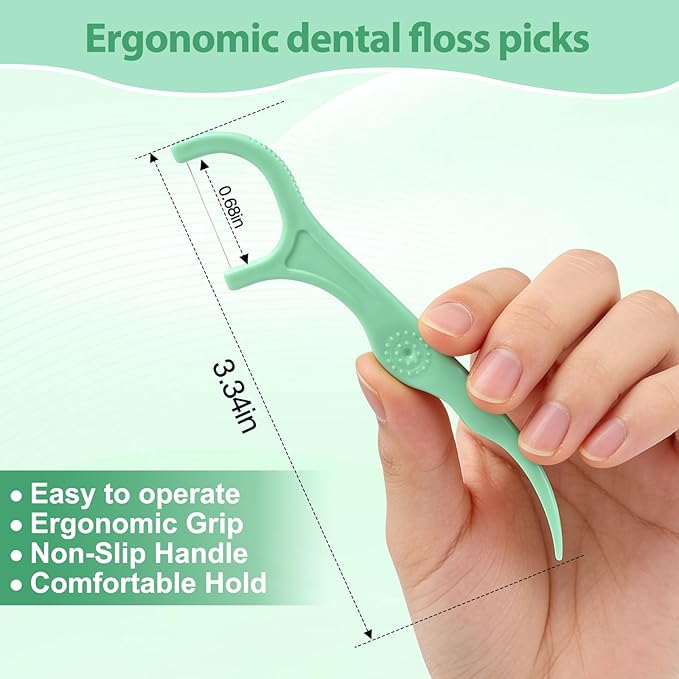 Floss Picks 200 Count Portable Dental Floss Sticks for Teeth Cleaning Dual Function Disposable Dental Floss Picks Comfortable Ergonomic Handle Tooth Picks Flossers 4 Travel Cases Green
