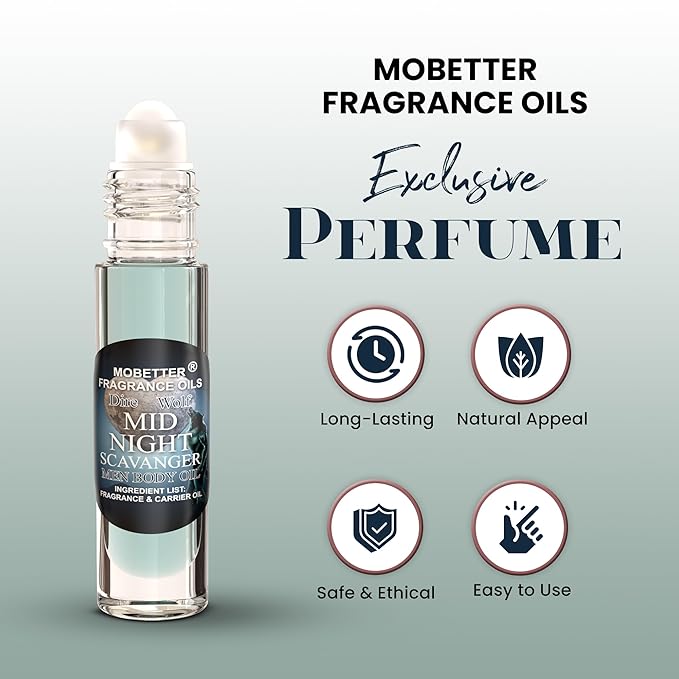MOBETTER FRAGRANCE OILS Dire Wolf Midnight Scavanger Men Body Oil 0.33 Oz Roll On, Glass Bottle, Long Lasting, Travel Size
