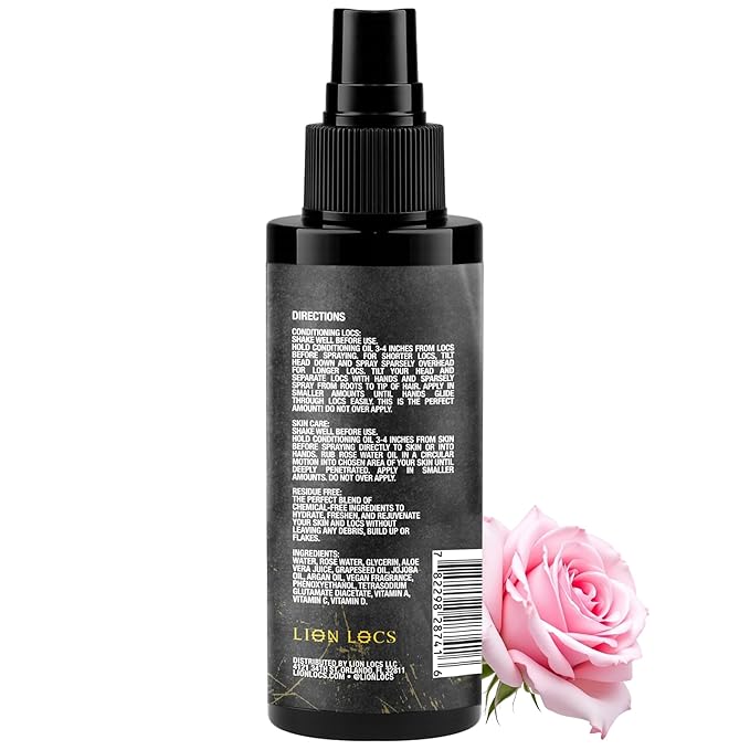 Beard Gains Lion Locs Rosewater Spray for Dreads, Dreadlocks, Braids, Faux, Crochet, Sisterlocks with Aloe, Essential Oils, Vitamins, and Glycerin | Organic Vegan Conditioner Rose Water Spritz (4oz)