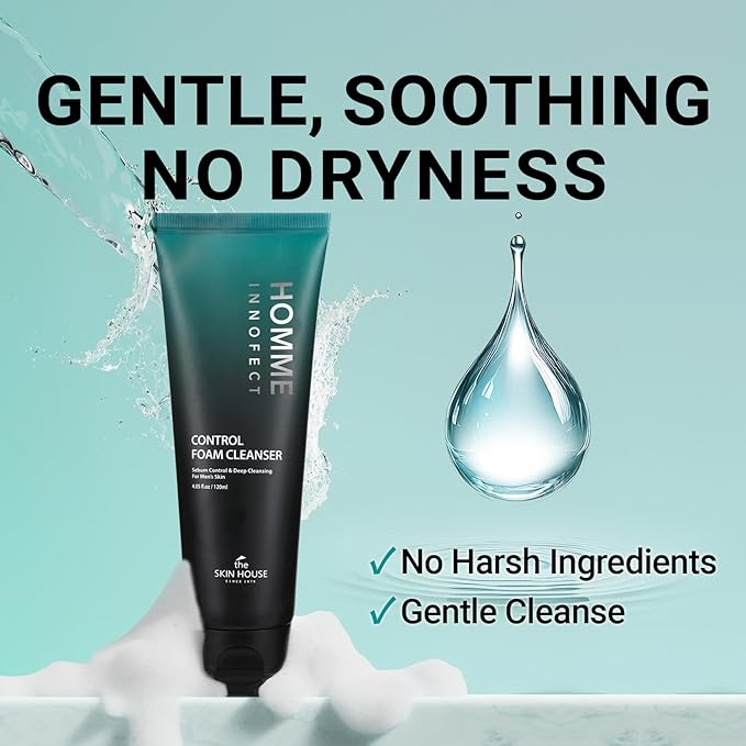 The Skin House Homme InnoFect Men Face Wash – Deep Cleansing Foam Cleanser, Oil Control Face Wash for Men, Rich Foaming Cleanser for All Skin Types 4.05 fl.oz