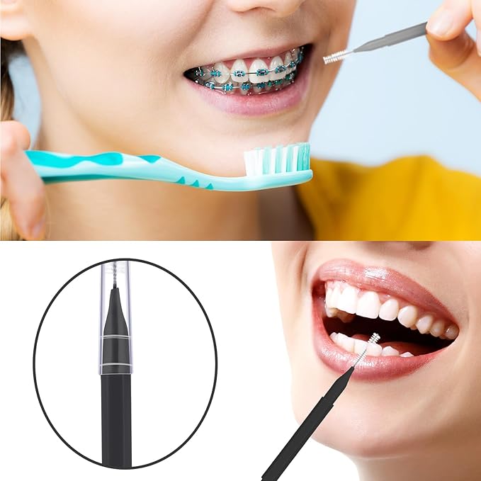 Patelai 100 Pieces Braces Brush for Cleaner Interdental Brush Toothpick Dental Tooth Flossing Head Oral Dental Hygiene Flosser Toothpick Cleaners Tooth Tool(Black, Grey,Yellow,Various Sizes)