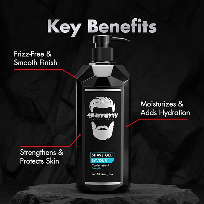 Gummy Professional Savour Shave Gel with Pump – Clear Unscented Formula for Precision Razor Glide and Smooth Shaves – Transparent Fragrance Free Grooming for All Skin Types – 33.81 fl oz / 1000 ml