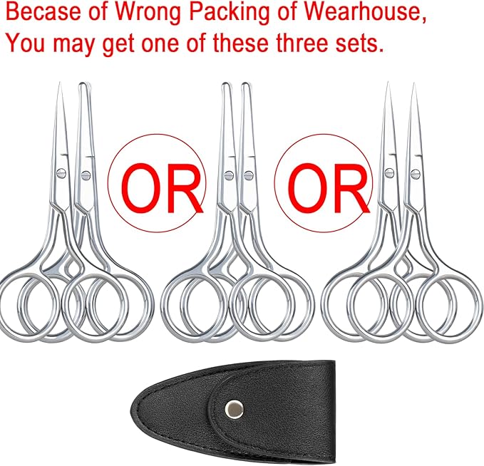 Eyebrow & Rounded Tips Nose Hair Scissors with Carrying Pouch for Men Women,Stainless Steel Small Scissors for Grooming Brow, Beard, Mustache, Eyelashes, Ear Hair,Hair Cutting (Silver)
