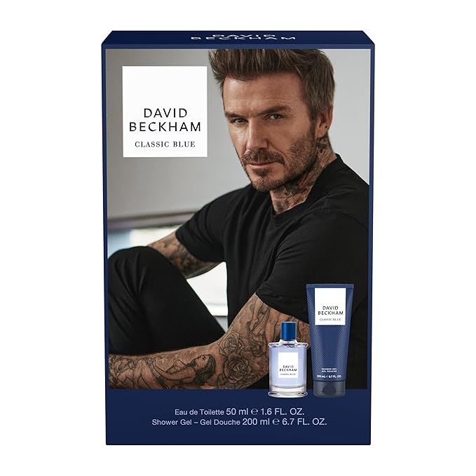 David Beckham Classic Blue Giftset 1.6 fl oz EDT + 6.7 fl oz Shower Gel, Notes of Pineapple, Apple Sage, and and Cashmere Wood, Men's Fragrance, Long Lasting, Everyday Fragrance