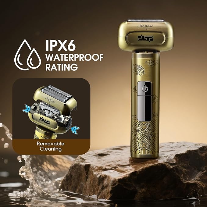DSP Electric Shavers for Men, IPX6 Waterproof, Type-C, Rechargeable Shaver, 4-Blade Cutting System, Electric Foil Shaver, Travel Lock (Bronze)