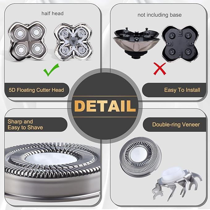 2Pack Pro 4 Shaver Replacement Heads Compatible with Skull Pitbulls Gold PRO, Silver PRO, Platinum PRO Head Shavers, Electric Shaver Half Head for Men/Women (2 PACK CAVER)