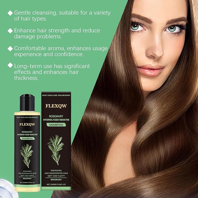 Rosemary Hair Growth Shampoo, 265ML Natural Thickening & Strengthening Shampoo with Hydrolyzed Keratin for men and women, Nourishes and Repairs Hair Scale.