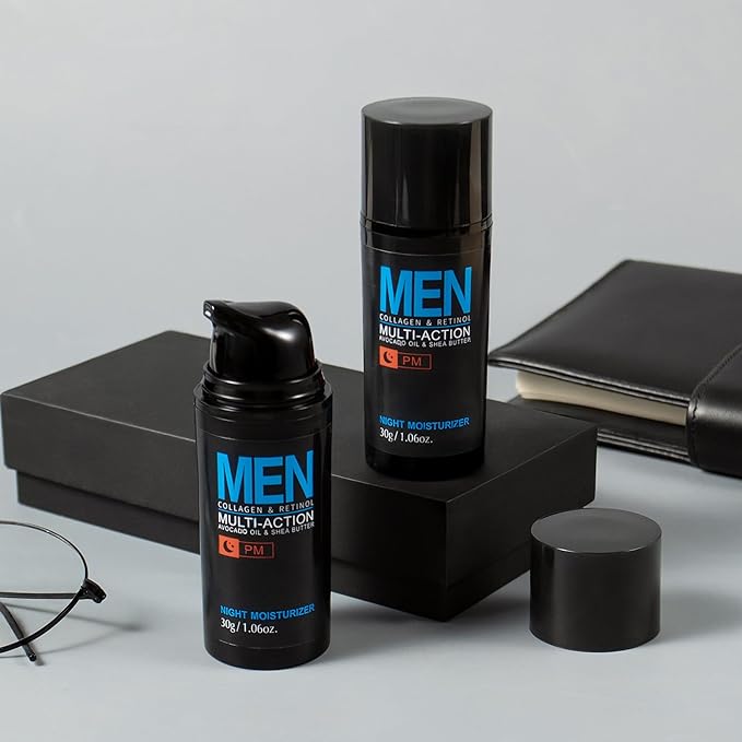Men Hydrating Night Cream, Daily Moisturizer with Collagen & Retinol, Oil Control, Firm & Lift Hydrating Cream for Face & Body, Reduce Fine Lines, Strengthen Skin Barrier, 1.06 oz.