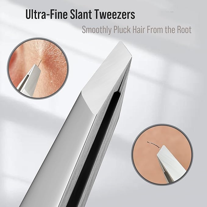 DUROX Precision Tweezers for Eyebrows – Slant Eyebrow Tweezers for Women and Men, Made of Stainless Steel with Fine Slant Tips for Eyebrow and Hair Removal