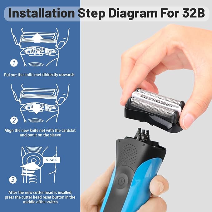 Series 3 32B Replacement Head, Series 3 Electric Shaver Replacement Head for Braun S3 Foil & Cutter Razor Heads, Applicable for Braun S3 3040s 3010s 310s 3000s 3050cc 3080s 390cc Etc 2pack
