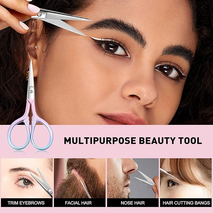 Personal Care Professional Beauty Tools (pink) Small scissors Facial hair removal and ear, nose and eyebrow, beard trimming Stainless steel fine straight head scissors