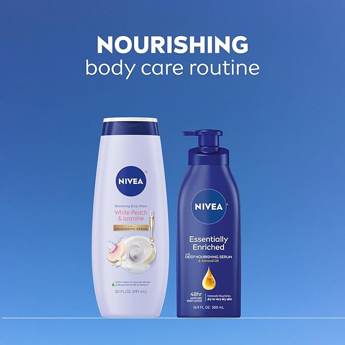 NIVEA Refreshing White Peach and Jasmine Body Wash with Nourishing Serum,Scented Body Wash for Women,Enriched with Provitamin B5 and Vitamin E,20 Fl Oz Bottle,(Pack of 2)