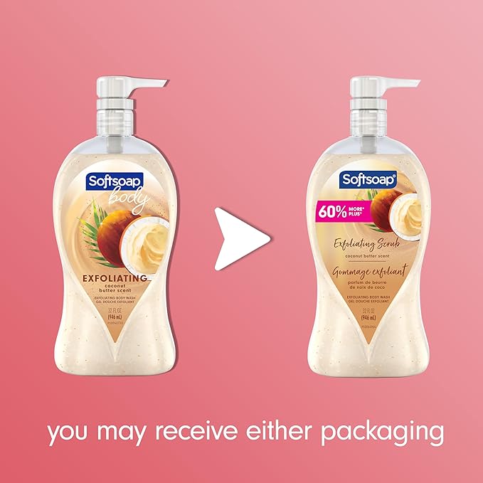 Softsoap Body Wash Pump, Coconut Butter Scrub, Exfoliating Body Wash, 32 Ounce, WHITE (Package May Vary)(Pack of 2)