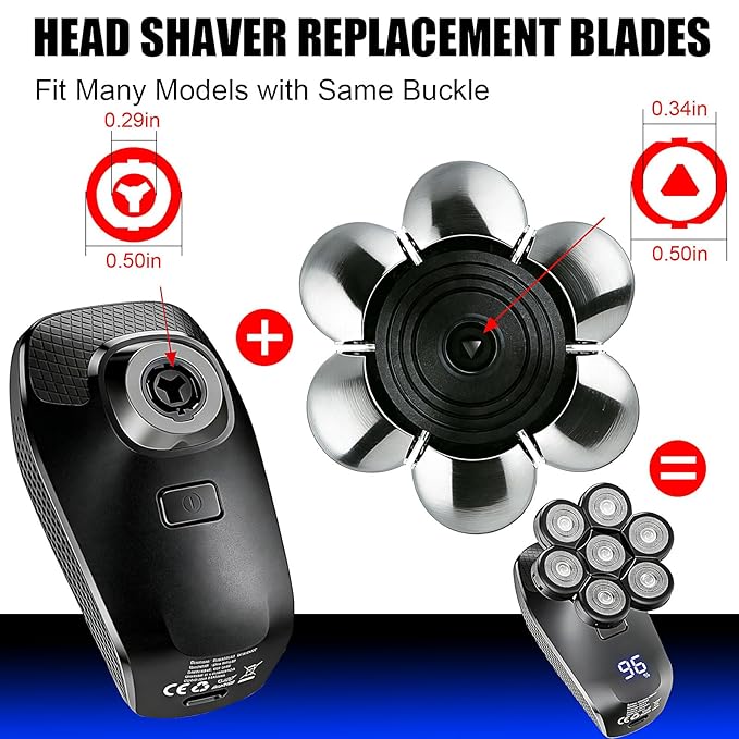 7 Head Shaver Replacement Heads for Freebird Bald Men, Head Shavers for Men,Shaver Replacement Blades for Rotary Shavers (Silver/3count)