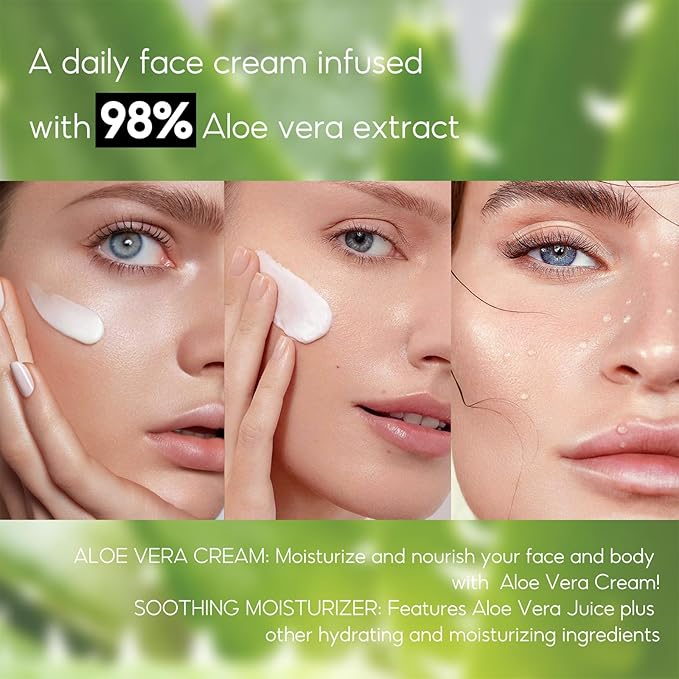 98% Aloe Vera Moisturizer Face Cream,Face Moisturizer with Pure Aloe Vera, Soothing,Moisturizing and Delicate Skin Anti Wrinkle Face Cream for Dry Skin,Acne Scars Moisturizing Cream for Men and Women