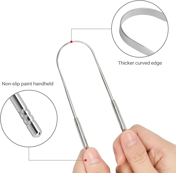 Stainless Steel Tongue Scraper Set, 2 Pack with Travel Cases, Reduce Bad Breath, Metal Tongue Scraper, Tongue Cleaner, Tongue Scraper, Tongue Cleaner for Adults
