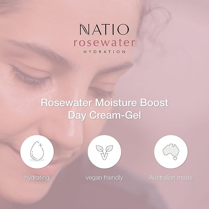 Natio Australia Rosewater Hydration Moisture Boost Day Cream-Gel, 2.5 oz - Face Cream with Shea Butter - Face Moisturizer for All Skin Types