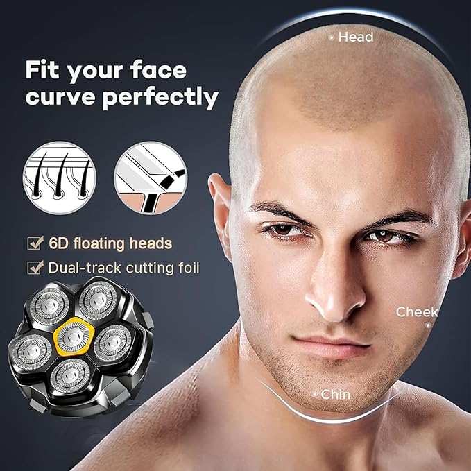 6 Blade Magnetic Replacement Shaving Heads Compatible with 6D Blade Head Compatible with Head Shavers for Bald Men,1 Pack Travel Size