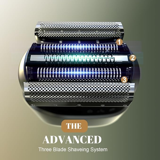 Electric Foil Shaver for Men: Cordless Electric Razor for Face & Beard - 3 Floating Blades, 100-Min Runtime, USB-C Fast Charge, IPX7 Waterproof for Travel, Silver Grey