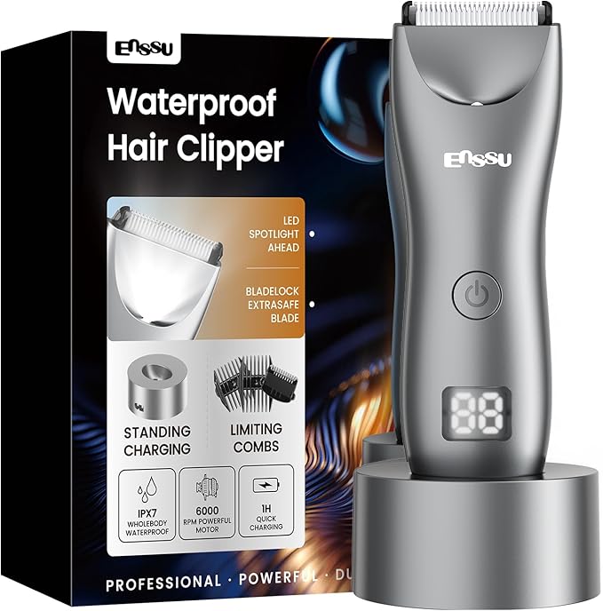 Manscaper for Men with BLADELOCK™, Electric Body Hair Trimmer for Men with LED Spotlight & LCD Display, IPX7 Waterproof Wet/Dry Razor/Shavers for Pubic, Chest, Groin, Legs & Bikini Hair Grooming