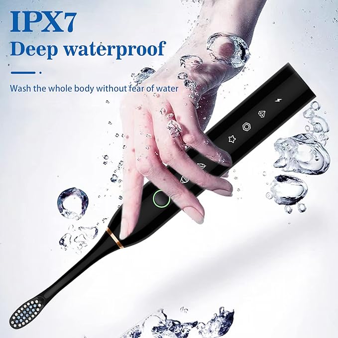 Electric Toothbrush with 8 Brush Heads, 42000vpm 6 Modes IPX7 Waterproof, Soft Electric Toothbrush for Adults - 2 Pack, Black+White