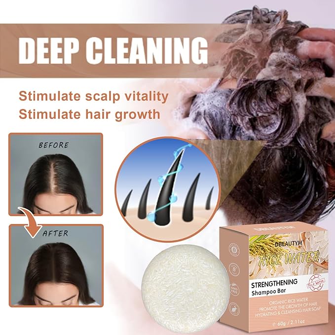 2 Pack Rice Water Hair Shampoo Bar,Solid Shampoo Bar for Hair Growth – Strengthening Hair Shampoo for Men and Women – Reduce Breakage,Boosts Shine,Soap for Dry Damaged Hair