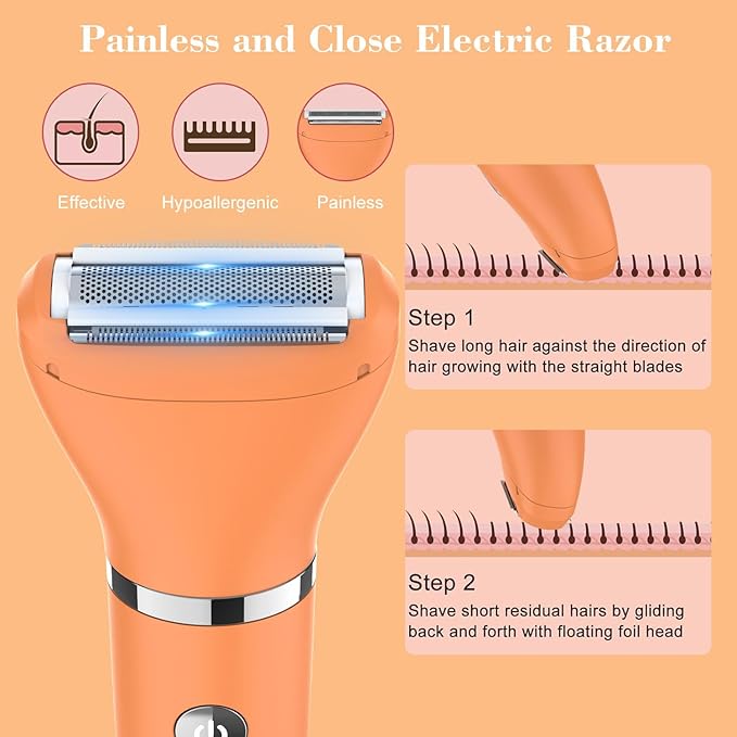 3-in-1 Electric Razor IPX7 Waterproof Bikini Trimmer Wet & Dry Use Painless Personal Trimmer Groomer for Ladies Face Body Legs Bikini Public Hairs Electric Lady Shaver with Replaceable Heads