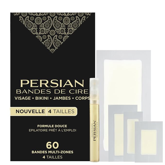 Persian Multi-Zone Wax Strips | 4 Sizes, 60 Strips | Pre-Lined for Face, Legs, Body, Bikini & Underarms | Hair Removal Waxing Kit with Aftercare Oil | Easy, Ready-to-Use | All-Natural Ingredients