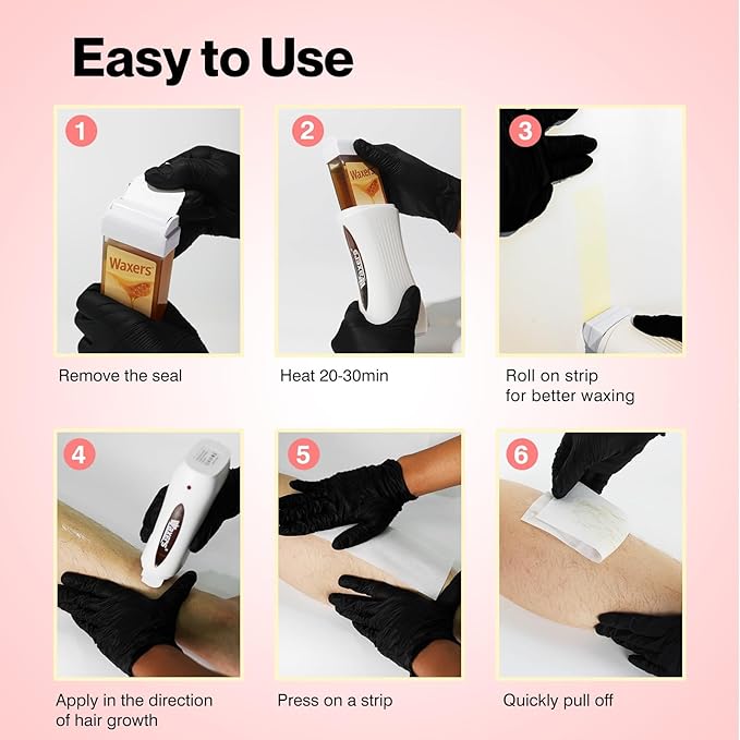 Roll on Wax Kit for Coarse & Thick Hair Removal Waxing Kit for Women & Men Professional Rose Soft Wax Roller Cartridge with Warmer & Strips